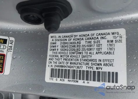 2016 Honda Cr-V Exl z USA, uszkodzony, nr VIN 2HKRM4H74GH713677